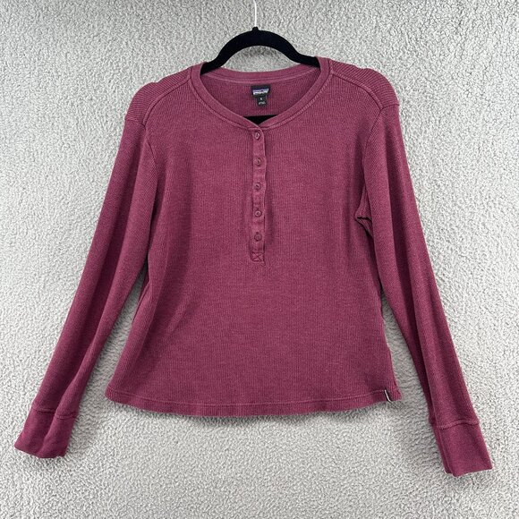Patagonia Organic Cotton Waffle Henley Long Sleeve Top Small Mauve Raisin - Picture 1 of 9